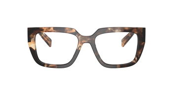 Das Bild zeigt die Prada Brille A03V in Havana caramel von vorne.